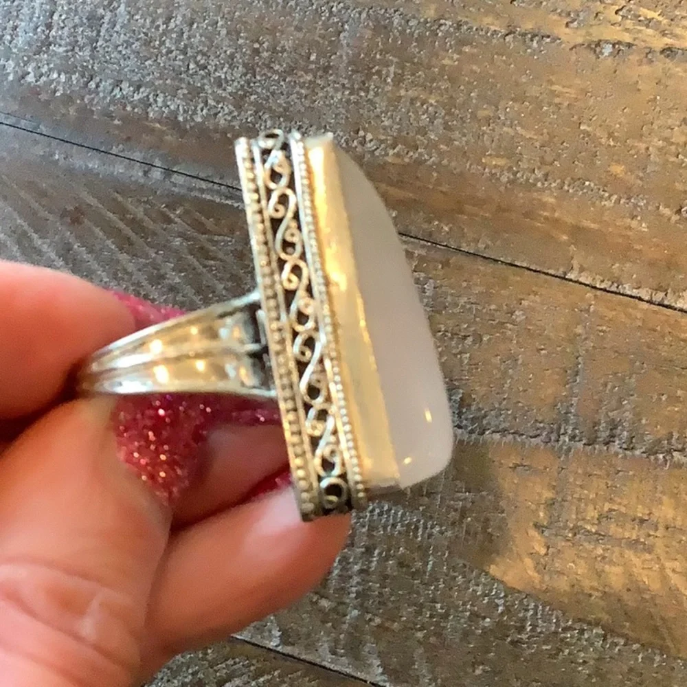 Rose Quartz with Vintage Band Ring Sz 8.5